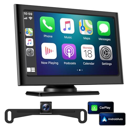Wireless Apple Carplay Screen for Car:Sunlight Readable 7.2' HD Touchscreen with Wireless Android Auto,Backup Camera,Portable Carplay with Voice Control,AUX,FM Transmitter for Most Vehicle
