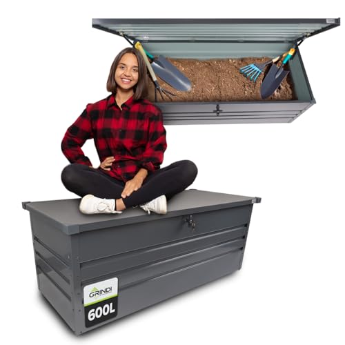 Grindi - Gartenbox Metall - Kissenbox - Auflagenbox - Orto II - Metall, 600 Liter, 165x70x62 cm - Aufbewahrungsbox mit Deckel - Truhe mit Deckel - Sitzbank mit Stauraum - Gartenhaus, Geräteschuppen
