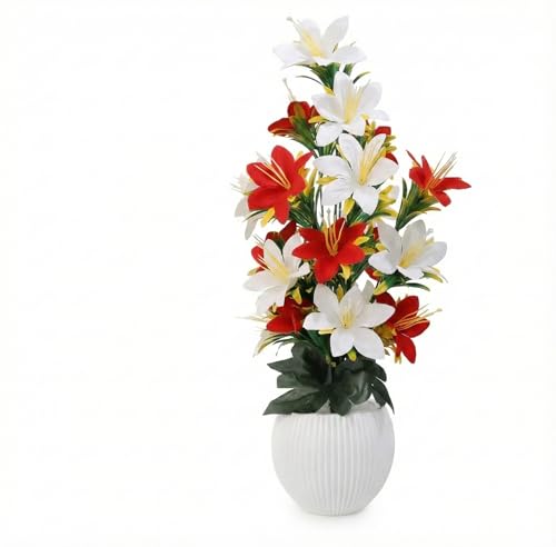 Image of Artificial Flowers with Pot for Home Decor | Artificial Plants Big Size for Living Room Decor | Premium Artificial Flower Vase for Living Room, Bedroom & Hall