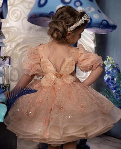 MASRAXO Flower Girl Dress Tulle - 3D Butterfly Appliques Flower Girl Dresses Ruffle Girls Ball Gown4