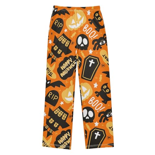 Boys' Pants Halloween Pumpkin Bat Dark Long Bottoms Jogger Pants Elastic Waist Trousers with Pockets S-XL