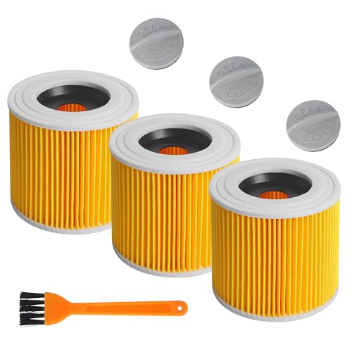 3 PCS Filtros De Cartucho, Compatible para Filtro Karcher de Repuesto para aspiradoras WD1,WD2,WD3,SE4001 MV3,MV2,Lavable y reutilizable,para 6.414-552.0/64145520 de Aspiradoras en seco y Húmedo