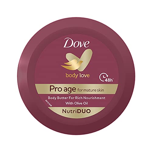 Image of Dove Exfoliating Body Polish Scrub, Fruity Scent, 298g & Dove Body Love Pro Age Body Butter For Mature Skin, Makes Skin Nourished & Radiant, Paraben Free, With Olive Oil & Sunflower Oil, 240g, Pink