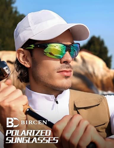 Image of BIRCEN Mens Polarized Sunglasses for Sports: TR90 Lightweight Sun Glasses Wrap Around Shades for Fishing Driving Cycling
