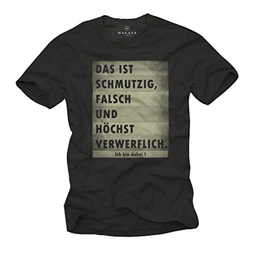 MAKAYA Maglietta Divertenti Uomo - T-Shirt con Scritte Simpatiche Tedesco Nera L
