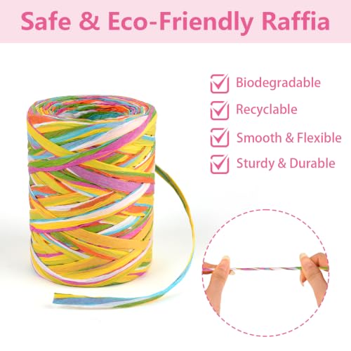 Image of BEVTEE 175 Yards Raffia Yarn for Crochet, Ribbons for Crafts, Colorful