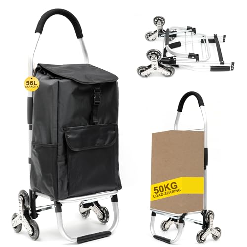 Arkyomi Einkaufstrolley Klappbar Treppensteiger Leisen Gummiräder Stabil Einkaufswagen mit Kühlfach Kühltasche Abnehmbare Einkaufstasche mit Rollen 56 Liter