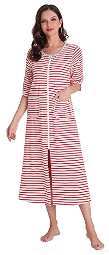 Richie House Zipper Front Housecoat Short Sleeve Nightgown Long Housedress Duster RHW2898