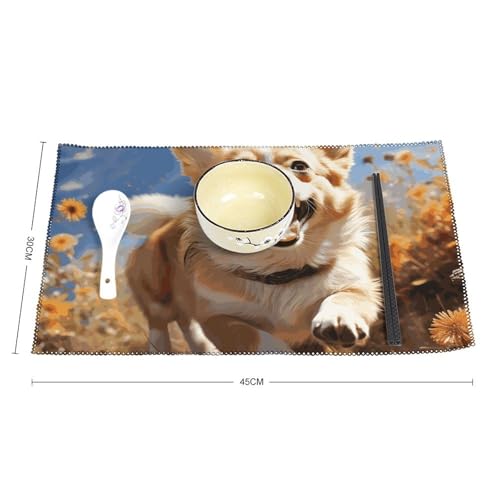 Set de table imprimé Corgi lavable pour repas de famille convivial