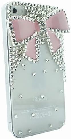 MinisDesign 3d Bling Crystal Bow Transparent Case for Apple Iphone 4 and 4s-Pink