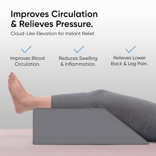 Image of Frido Leg Elevation Wedge Pillow for Edema, Varicose Veins, Fracture | High Resilience Foam Cushion for Leg, Knee & Thigh Support | Back Pain & Swelling Relief | Lightweight (Slate Grey)