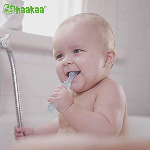 Haakaa 360° Silicone Baby Toothbrush With Suction Base Infant To Toddler Toothbrush, Food Grade Silicone, 1Pc (Blue) #TOP1