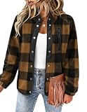 Zeagoo Giacca in pile accogliente da donna con stampa azteca occidentale cappotto con tasche casual caldo capispalla 2024, Plaid blu navy., Medium