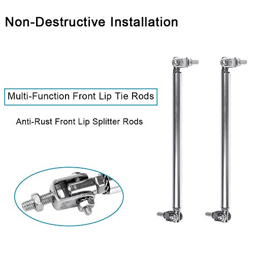 Cciyu 2Pcs Adjustable Sliver Front Lip Rod Bumper Lip Splitter Tie Rod Bars 3.94-9 Inch #TOP27
