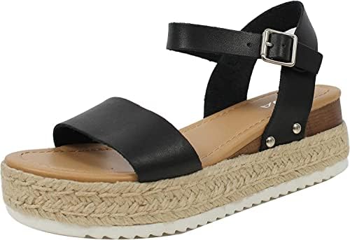 Soda Womens Casual Clip Espadrilles Trim Flatform Studded Wedge Buckle Ankle Strap Sandals,Clip-Blk,8