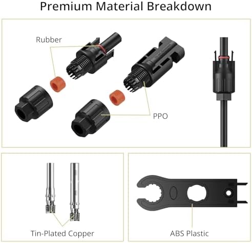 Anbte 80Pcs/40Pairs Solar Connectors, IP68 Waterproof Male/Female Solar Panel Cable Connectors for 4 mm² & 6 mm² Cable with 2 Pack Wrenches, Suitable for Various Outdoor Conditions, Black — view 2