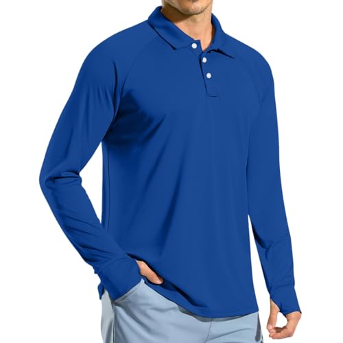 JWNYJFB Sun Shirt Mens Rash Guard Long Sleeve UPF 50 UV Protection Golf Polo T-Shirt Lightweight Hiking Rash Guard Fishing Swim Cooling Shirts Camisas de Pesca para Hombres Royal Blue XL