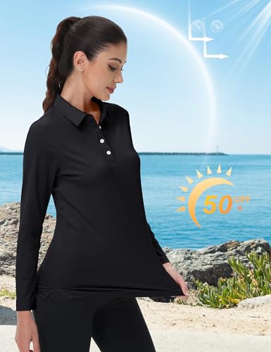 Image of MAGCOMSEN Women's Polo Shirts Long Sleeve Golf T Shirt Quick Dry UPF 50+ Sun Protection Lightweight Athletic Tennis Shirts