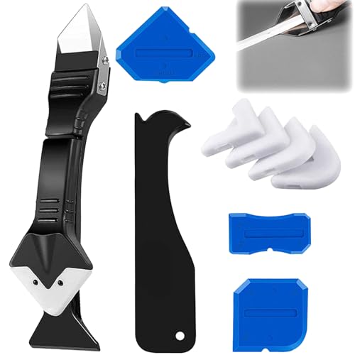 Outils de l'enlève Joint 3 en 1,Enlever Joint Silicone kit de Lisseur de Silicone Grattoir à Coulis,Enlève Joint Silicone avec lisseur de joints, buses d'étanchéité pour cuisine, salle de bain, sol.