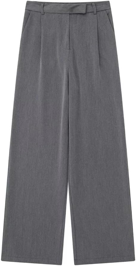 Women's Darts Front Pockets Wide Leg Pants Vintage High Waist Zipper Fly Female Trousers Woman