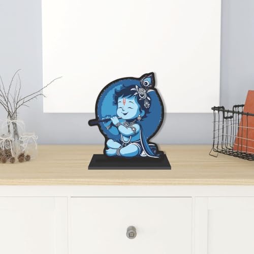 Image of CVANU Wooden Idols & Figurine Table Top Little Krishna Decorative Item Religious Showpiece for Study Table| Office Desk| Book Shelf| Gift| Home Decoration (6inch X 5.8inch) S495