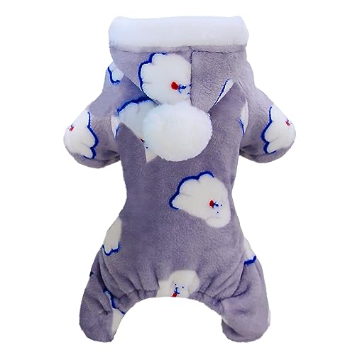 Izefia Dog Sweater Clothes Fleece Woolen Winter Warm Sweat Shirt 4 Legs Jumpsuit Pajamas with Snowball Cap Sweater for Small Dog Medium Cat Grey S