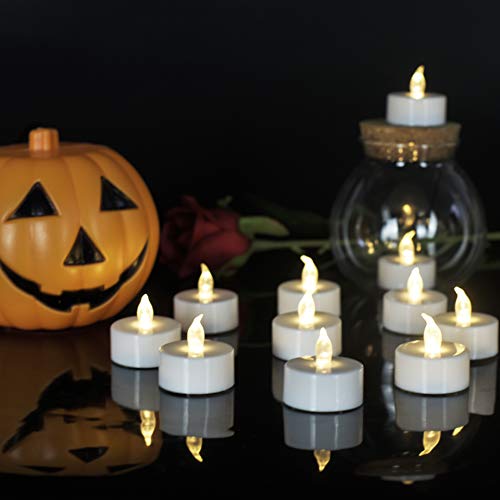 JUNPEI Battery Operated Powered Tea Lights : Realistic Tea Lights Flickering Candles Holiday Gift Suitable for Wedding Parties Festival Celebration Long Lasting (100pack Warm White) - Image 5