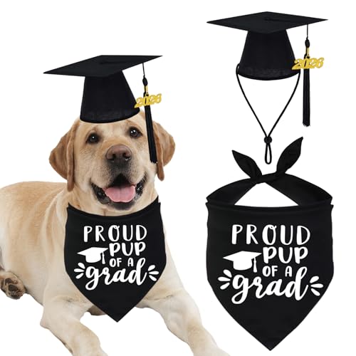 JOTFA Dog Graduation Bandana Cap with 2026 Black Tassel Graduation Dogs Caps Bandana Outfits Costumes for Dogs (Cap & Proud Pup of A Grad)