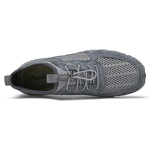 Slip-On Driving Shoes for Men - Handmade Breathable Mesh Loafers for Casual Wear Size 11.5(Wide) Grey3