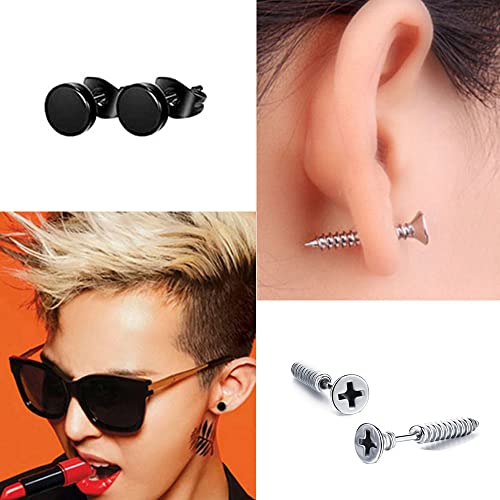 20 Pairs Stainless Steel Stud Earrings Set for Women Men Black Silvery Round Disc Ball Square Cubic Zircon Studs Dangle Earrings Fashion Small Huggie Hoops Jewelry3