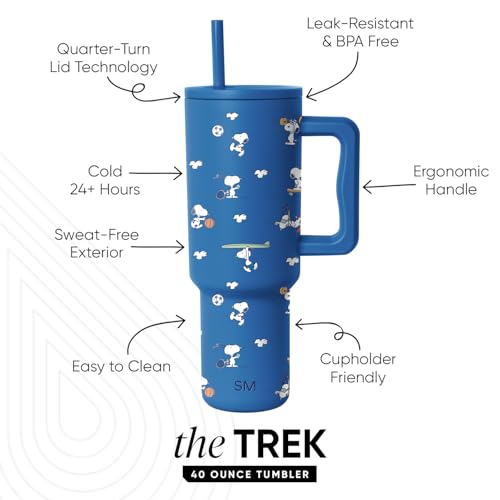 Image of Simple Modern Peanuts 40 oz Tumbler with Handle and Straw Lid | Insulated Reusable Stainless Steel Water Bottle Travel Mug | Gifts for Women Men | Trek Collection | 40oz | Snoopy Sports