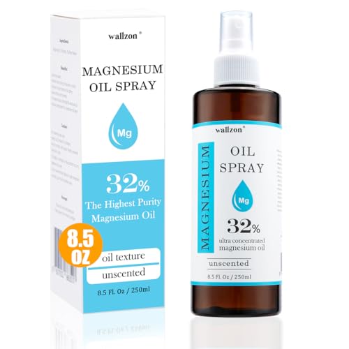 Magnesium Oil High Strength Pure 32% High Concentration Potent Magnesium Oil Spray for Feet Benifits for Better Sleep Muscle Ache and Stress Relief Body Odor Reduction (250ml)