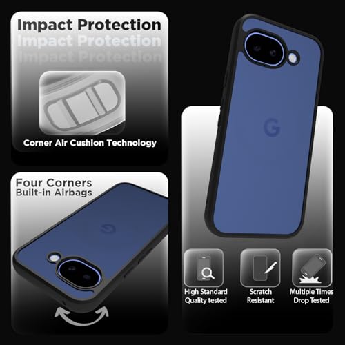 Image of RIGGEAR Shockproof Sleek Hybrid Armor Back Cover Case for Google Pixel 10a (Smoke Black Matte PC + Black TPU Bumper)