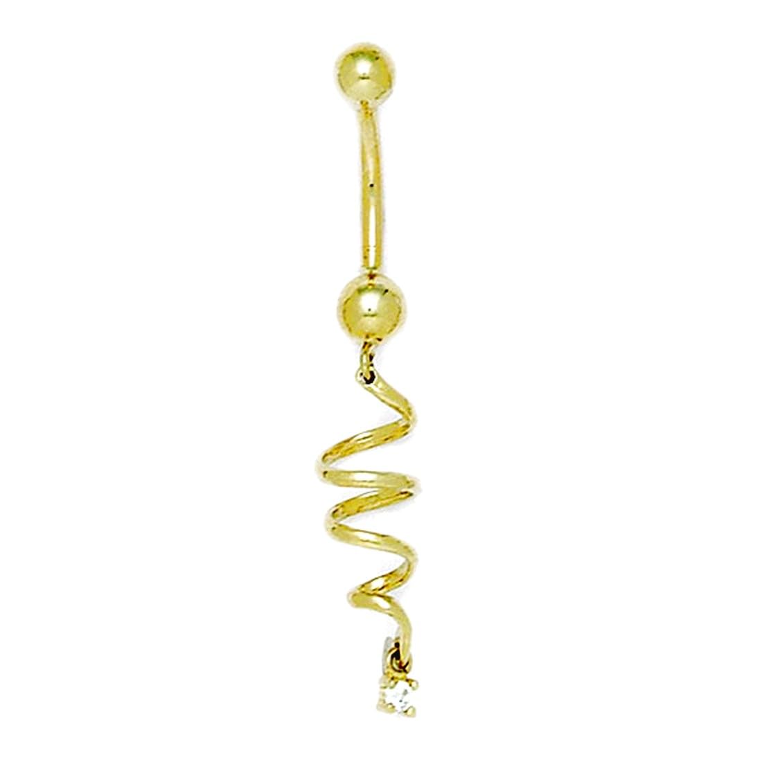 Körperpiercing-Ring für Damen, 14 Karat Gelbgold, Zirkonia, künstlicher Diamant, 14 Gauge, baumelnde Spirale, Körperschmuck, 45 x 8 mm