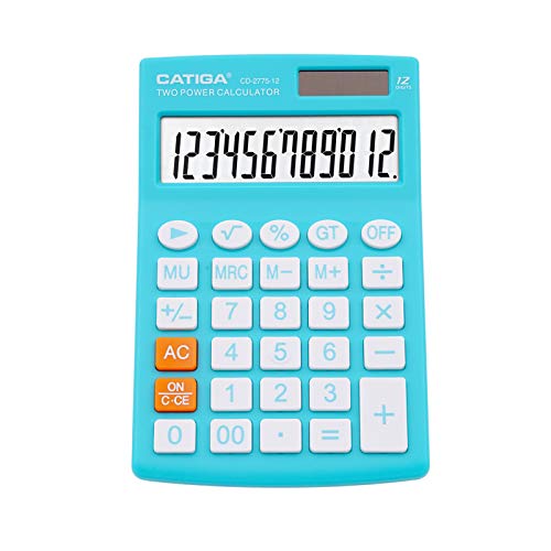 CATIGA Desktop Calculator with 12 Digit LCD Display Screen, Home or Office Use, Easy to Use with Clear Display/Memory Functions, CD-2775 (Light Blue)