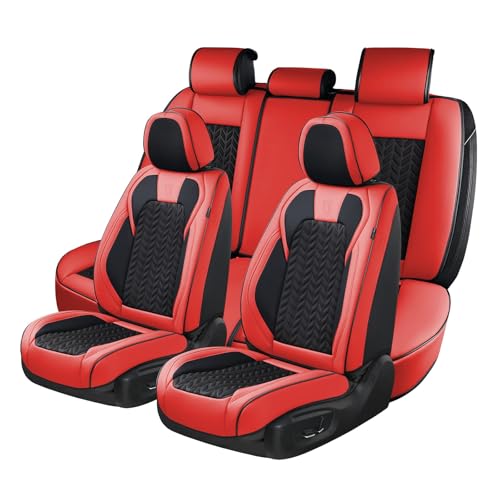 Image of Coverado Seat Covers Full Set, 5 Seats Car Seat Cover Winter, Front and Back Seat Covers for Cars, Breathable Faux Leather Car Seat Cushion, Car Seat Protector Universal Fit for Most Cars Vans, Red