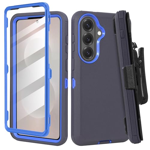 Jackpot Wireless Compatible for Samsung S26 Rugged Case with Belt Clip Holster & Built-in Screen Protector, Heavy-Duty Full-Body Shockproof Cover, Military-Grade Protective Phone Case (Blue)