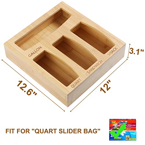 Bamboo Ziplock Bag Storage Organizer For Kitchen Drawer Large And Sturdy Ziplock Bag Organizer For Gallon, Quart, Sandwich, Snack, 8" Quart Bags, Variety Bags #TOP2