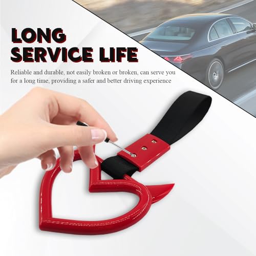 Lyxheth 2PCS Heart shaped Car Handle Straps, Heart Car Accessories, Ring Hearts Shaped Cars Hand Strap Drift Charm, Universal Handle Keychains Accessory Suitable for Cars Bus (Red+black)