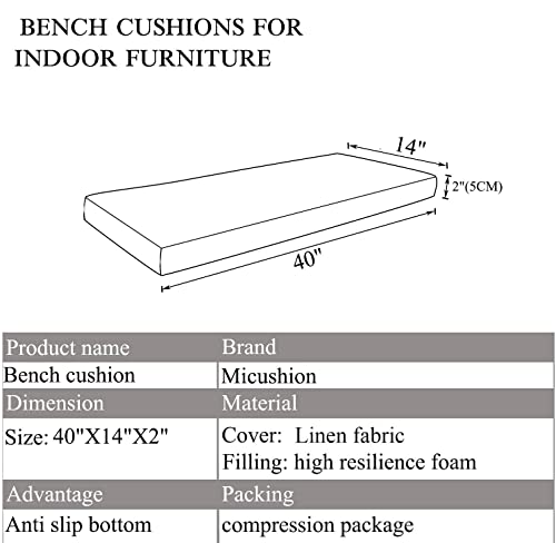 MICUSHION Piano Bench Cushion 40x14 Inch for Indoor Shoe Storage with Ties Non Slip Picnic Bench Pad for Kitchen Dining Table Seat, Light Brown