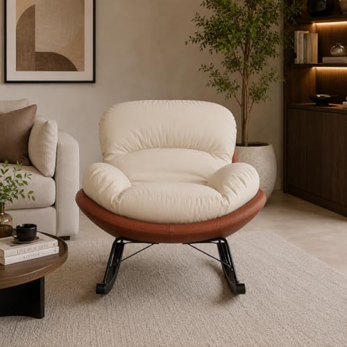 Image of The Attic Rocksy Lounge Chair, Aaram Chair for Adults, Modern Rocking Chair, Peach, Beige