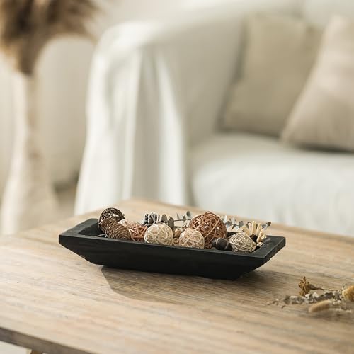 image for Hanobe Decorative Wood Dough Bowl: Long Wooden Bowl for Entry Way Tabl
