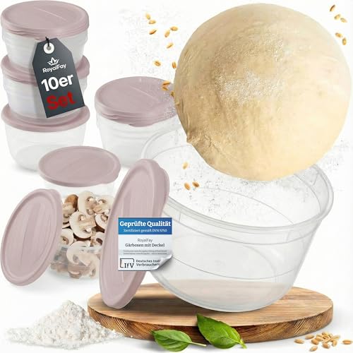 RoyalFay® Pizzaballenbox Piccolo 10er Set – Gärboxen mit Deckel Farbe rose – lebensmittelechte Mealprepbox für Pizzateigballen & Zutaten – stapelbar, BPA-frei & Made in EU