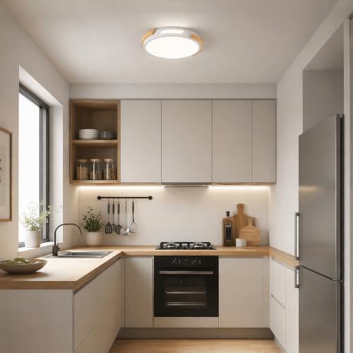 Image of Modern LED Ceiling Light, Wood Dimmable Flush Mount Ceiling Light Fixture
