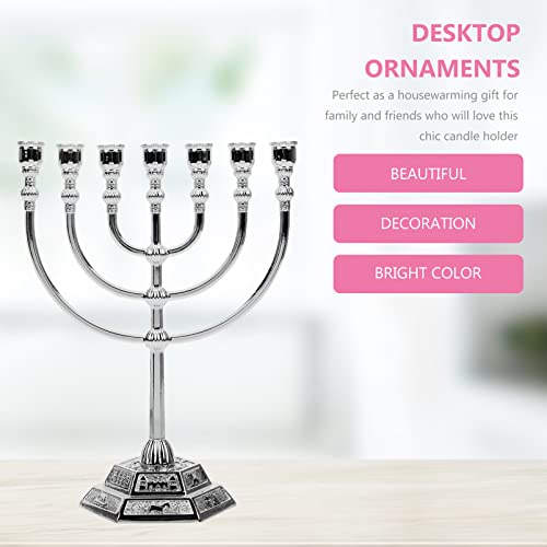DEARMAMY Israel Temple 7-Branch Menorah Candle Holder Seven-Hole Metal Candelabrum Vintage Judaica Ornament for Home Party Wedding Decoration - Image 4