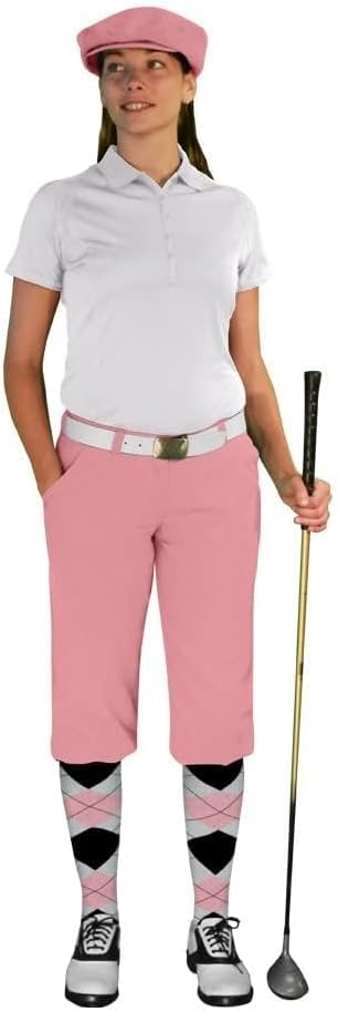 Golf Knickers Ladies Select A Style Outfit - Matching Golf Cap - Pink
