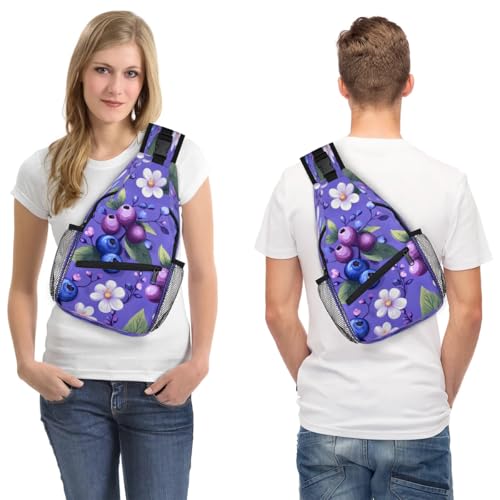 Morrales tipo Sling para viaje unisex azul con diseño de arándanos miniatura 7