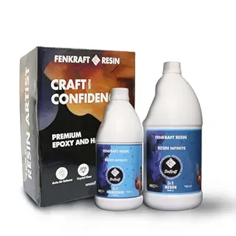 Fenkraft Epoxy Resin Infinite Hardener Kit | Table tops, clear casting, cast clocks, frames, and Varmala casting | Easy Mix 3:1 Ratio Moisture & Shrinkage Free, Ultra Gloss (1.2 kg)