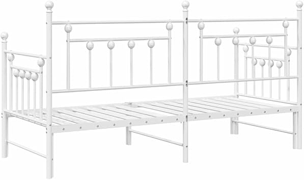 Modern Rectangular Steel Daybed Frame with Headboard, White, 207x165x107 cm, Extendable Full Bed for Bedroom Furniture, Durable Guest Bedframe