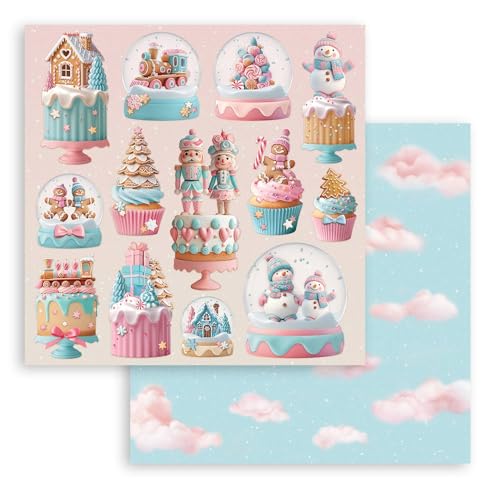 Stamperia - Scrapbook Paper Pad for Scrapbooking, Albums, Card Making, Bullet Journalling and More, Acid Free, Double-Sided, Perfect for Hobbies, Crafts, and Gifting (Candy Christmas) (20.3 x 20.3cm)